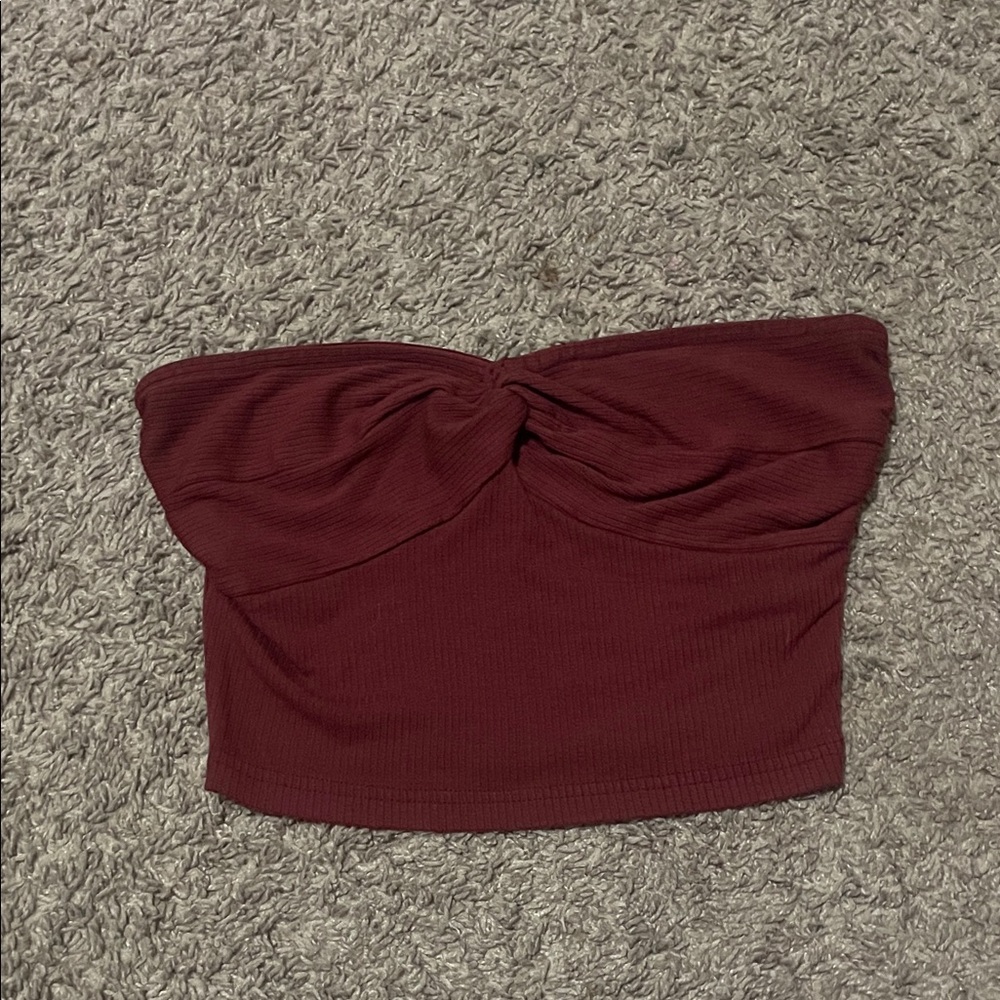 SHEIN Twist-Front Strapless Crop Top in Burgundy